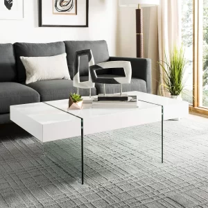 SAFAVIEH  White and Glass Leg Coffee Table