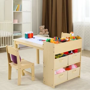 Kids Wooden Art Table and Chair Set w/2 Chairs